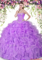 Luxurious Really Puffy Beaded Lilac Quinceanera Dress with Ruffles