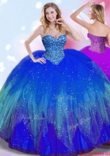 Perfect Big Puffy Royal Blue Quinceanera Dress with Beaded Bodice