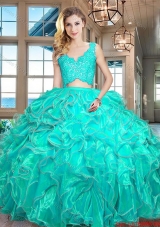 New Style Organza Turquoise Quinceanera Dress with Laced Bodice and Ruffles