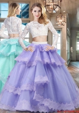New Style Two Piece Scoop Lavender Quinceanera Dress in Tulle and Lace