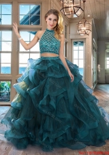 Luxurious Backless Beaded Decorated Halter Top Quinceanera Dress with Brush Train