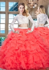 Modest See Through Scoop Two Piece Quinceanera Dress with Ruffles and Lace