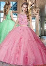 New Arrivals Ruffled and Laced Rose Pink Quinceanera Dress with Brush Train