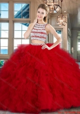 Modern Two Piece Ruffled and Beaded Quinceanera Dress with Brush Train