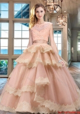 Pretty Two Piece Ruffled Layers and Lacework Quinceanera Dress in Tulle