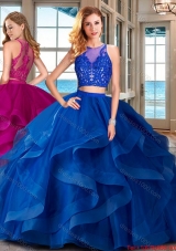 Discount Ruffled and Applique Zipper Up Quinceanera Gown with Brush Train