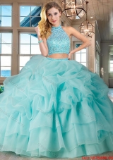 Elegant Halter Top Beaded and Bubble Quinceanera Dress with Ruffled Layers