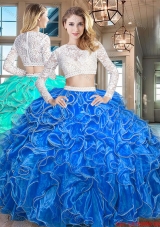 Exquisite Laced Bodice Beaded Decorated Waist Royal Blue Quinceanera Dress