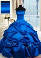 Beautiful Really Puffy Strapless Taffeta Royal Blue Quinceanera Dress with Pick Ups