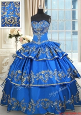 Best Selling Taffeta Beaded Quinceanera Dress with Embroidery and Ruffled Layers