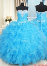 Exquisite Floor Length Baby Blue Quinceanera Dress with Ruffles and Beading