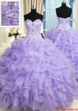 Most Popular Organza Ruffled and Beaded Bodice Quinceanera Dress in Lavender