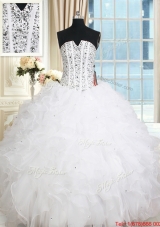 New Arrivals Visible Boning V Neck Beaded Bodice Ruffled White Quinceanera Dress