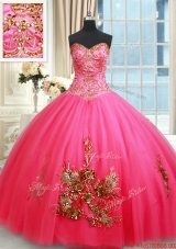 Affordable Really Puffy Hot Pink Quinceanera Dress with Appliques and Beading