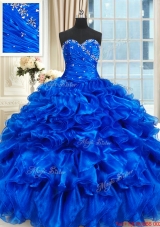 Best Selling Beaded and Ruffled Sweetheart Quinceanera Dress in Royal Blue