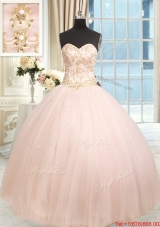 Hot Sale Big Puffy Tulle Beaded Quinceanera Dress in Baby Pink