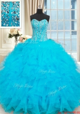 Hot Sale Visible Boning Beaded Bodice Baby Blue Quinceanera Dress with Ruffles