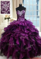 Top Seller Sequined Beaded and Ruffled Organza Quinceanera Dress in Purple