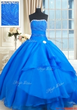 Wonderful Strapless Laced Bust and Beaded Top Quinceanera Dress in Organza