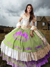 Multi-color Off The Shoulder Neckline Embroidery and Ruffled Layers Quinceanera Dress Sleeveless Lace Up