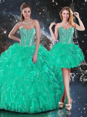 Edgy Sweetheart Sleeveless Lace Up Quinceanera Dresses Turquoise Organza