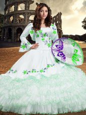 Floor Length Ball Gowns Long Sleeves White 15 Quinceanera Dress Lace Up