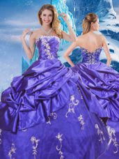 Affordable Taffeta Strapless Sleeveless Zipper Appliques and Pick Ups Quinceanera Dress in Purple
