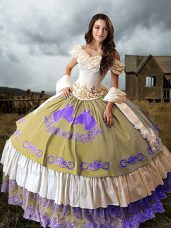 Beautiful Multi-color Off The Shoulder Neckline Embroidery and Ruffled Layers Vestidos de Quinceanera Sleeveless Lace Up