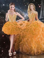 Trendy Orange Sleeveless Beading and Ruffles Floor Length Sweet 16 Quinceanera Dress