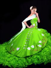 New Style Ball Gowns Organza Sweetheart Sleeveless Embroidery and Ruffles Lace Up Sweet 16 Quinceanera Dress Brush Train