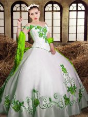 Inexpensive White Sleeveless Embroidery Floor Length 15 Quinceanera Dress