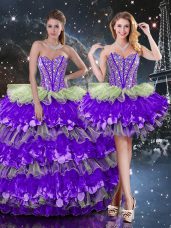 Fantastic Beading and Ruffles and Ruffled Layers Quinceanera Gown Multi-color Lace Up Sleeveless Floor Length