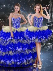 Beading and Ruffles and Ruffled Layers Quinceanera Dress Multi-color Lace Up Sleeveless Floor Length