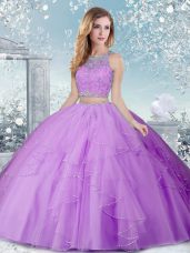 Suitable Lavender Scoop Neckline Beading Quinceanera Dress Sleeveless Clasp Handle