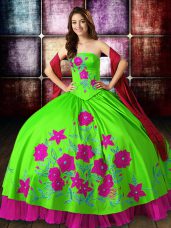 Perfect Multi-color Strapless Neckline Embroidery Ball Gown Prom Dress Sleeveless Lace Up