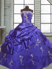 Captivating Floor Length Purple Quince Ball Gowns Strapless Sleeveless Zipper