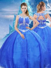 Ball Gowns Ball Gown Prom Dress Blue V-neck Organza Sleeveless Floor Length Zipper