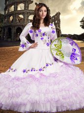 Exceptional Floor Length Ball Gowns Long Sleeves White Quinceanera Dress Lace Up