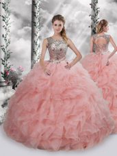 Sleeveless Lace Up Floor Length Beading and Ruffles Ball Gown Prom Dress