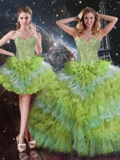 Floor Length Multi-color Quinceanera Dresses Organza Sleeveless Beading and Ruffled Layers