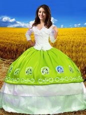 Yellow Green Ball Gowns Off The Shoulder 3 4 Length Sleeve Taffeta Floor Length Lace Up Embroidery Quinceanera Gown