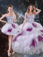 Custom Designed Multi-color Zipper Quince Ball Gowns Beading and Ruffled Layers and Sequins Sleeveless Floor Length
