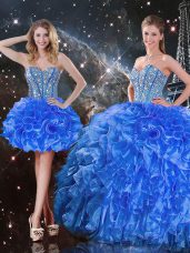 Fashionable Sweetheart Sleeveless Sweet 16 Quinceanera Dress Floor Length Beading and Ruffles Royal Blue Organza