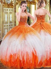 Multi-color Lace Up Sweetheart Beading and Ruffles Quinceanera Gowns Organza Sleeveless