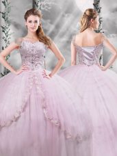 Exquisite Cap Sleeves Brush Train Beading and Appliques Side Zipper Quinceanera Gowns