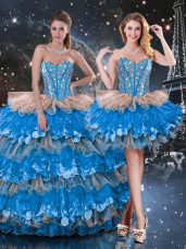 Sleeveless Lace Up Floor Length Beading and Ruffles and Ruffled Layers Sweet 16 Dresses