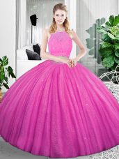 Fine Floor Length Fuchsia Quinceanera Dress Scoop Sleeveless Zipper