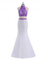 Halter Top Sleeveless Satin Beading Criss Cross