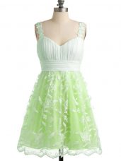 Modest Knee Length Yellow Green Quinceanera Dama Dress Straps Sleeveless Lace Up