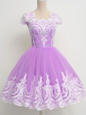 Smart Lavender Zipper Square Lace Dama Dress for Quinceanera Tulle 3 4 Length Sleeve